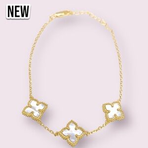 New Adornia Mother of Pearl Clover Flower Station Bracelet - GOLD / White